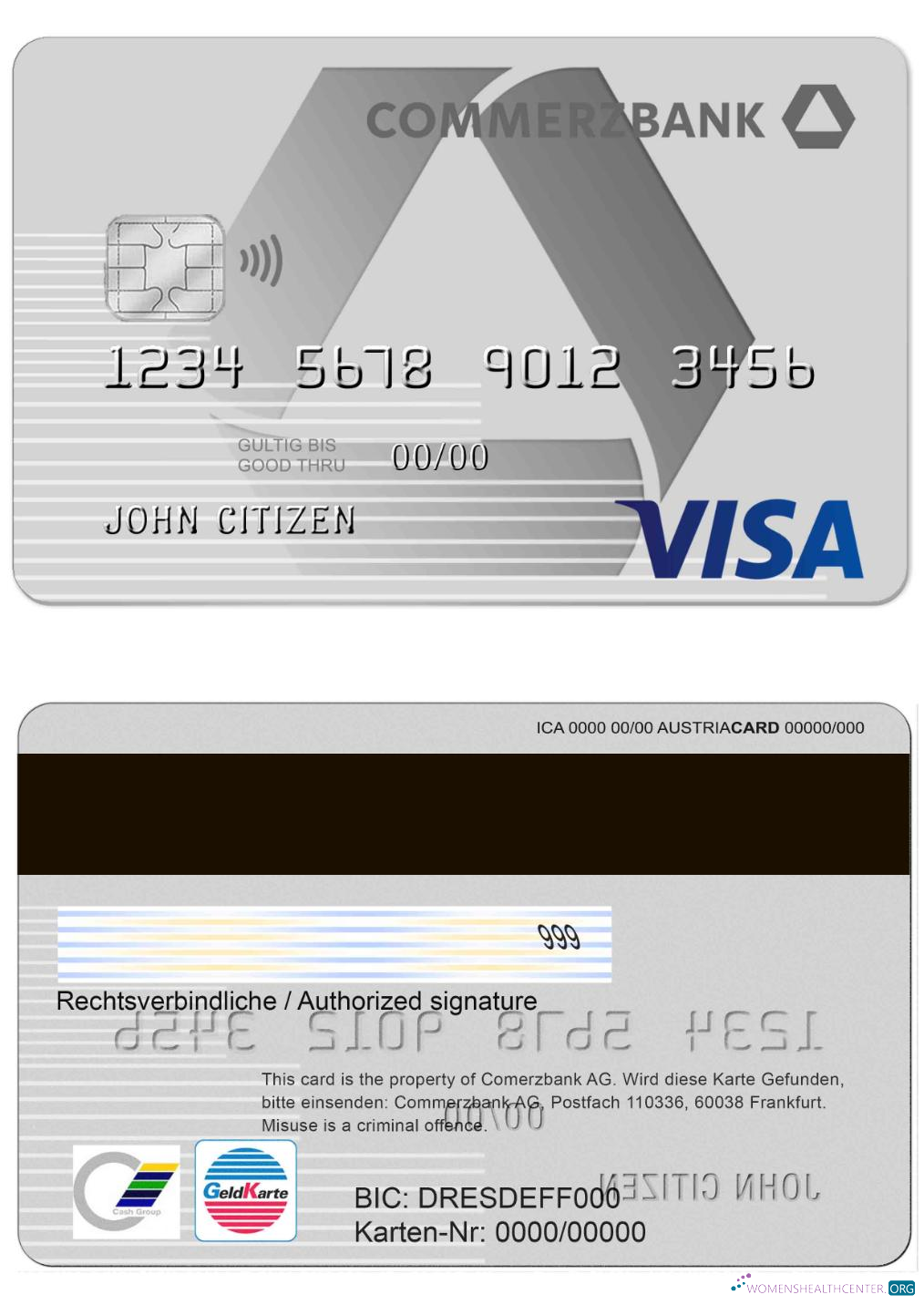 Download Germany Commerzbank Visa Card Photoshop template